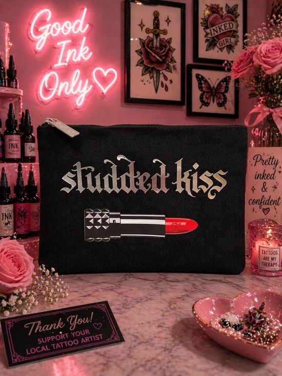 Kat Von D Handbags - Kat Von D Studded Kiss Black Makeup Bag NWT